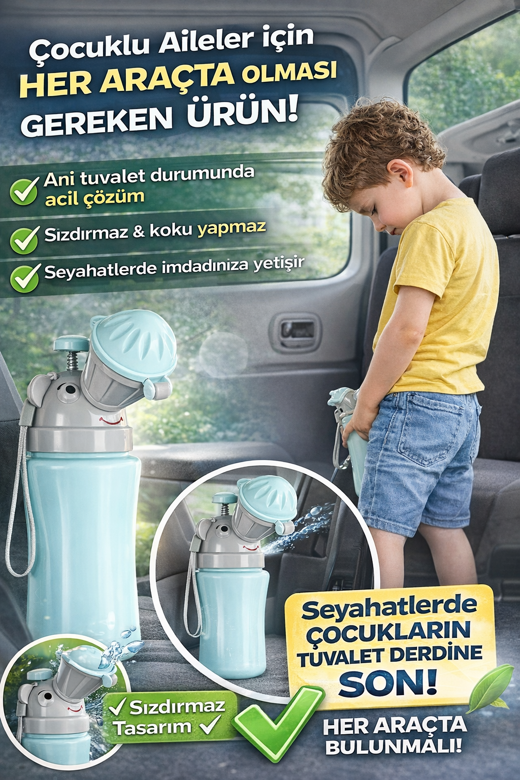 Seyahatlerde Tuvalet Krizini Bitiren Portatif Çocuk Pisuarı – Sızdırmaz & Hijyenik